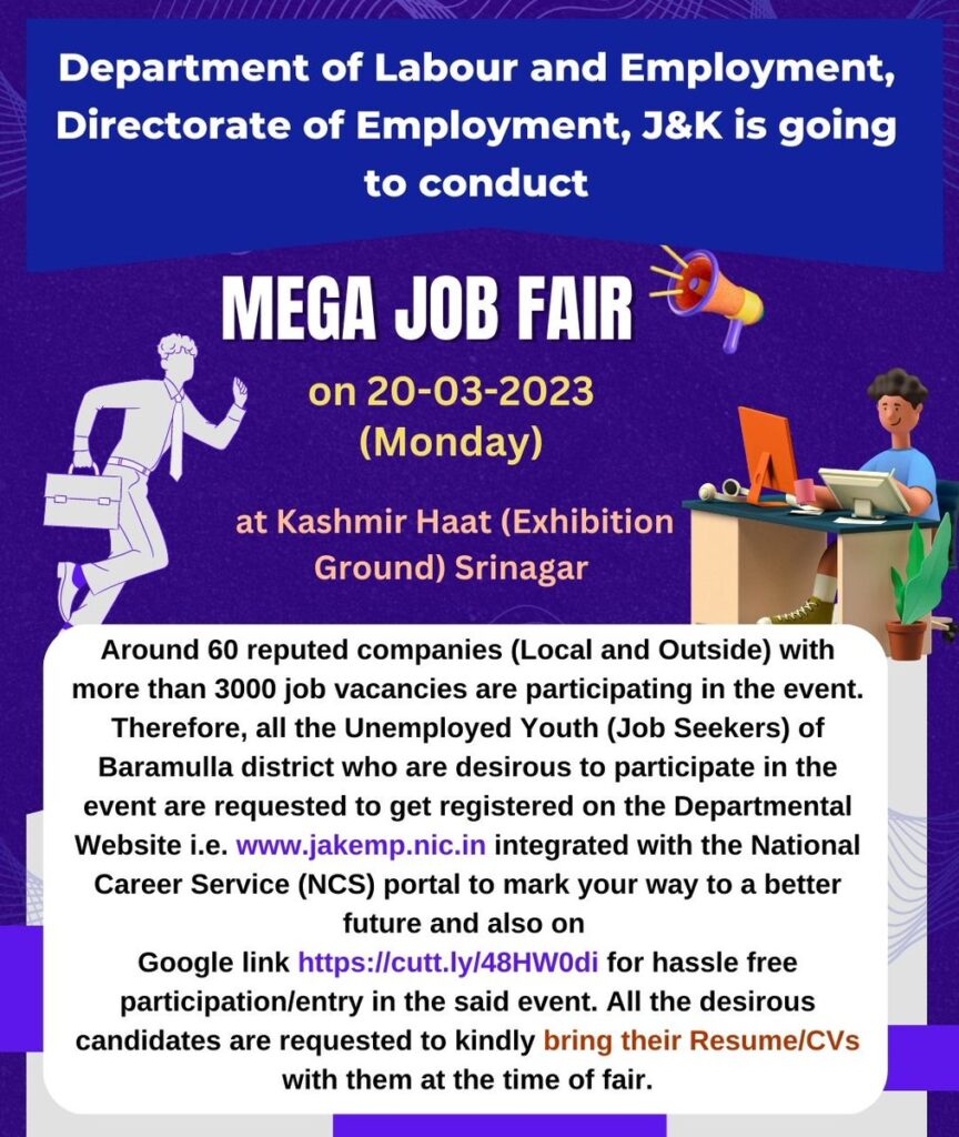 Mega Job Fair in J&K 3000+ posts, check details and apply now 