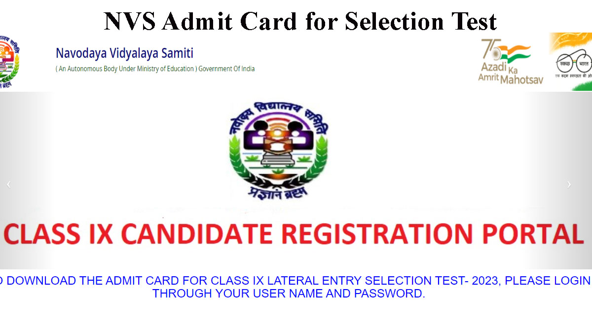 NVS Class 9th Selection Test Admit Card