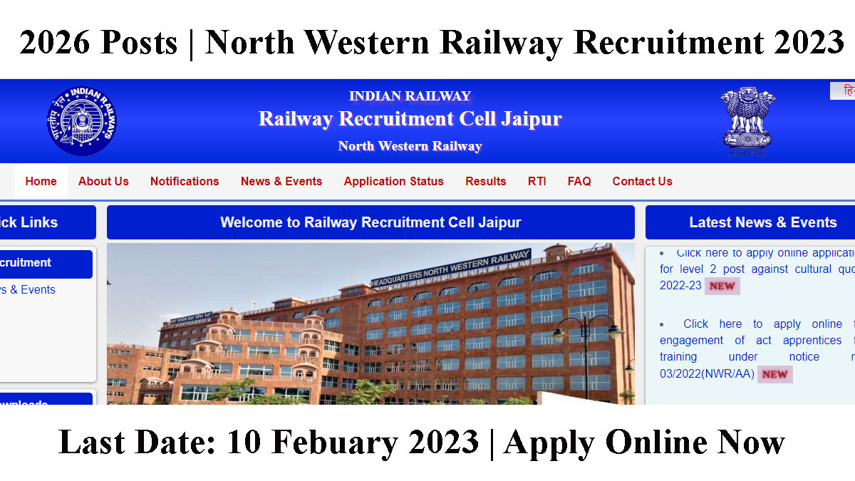 North Western Railway Apprentices Recruitment 2023 for 2026 posts