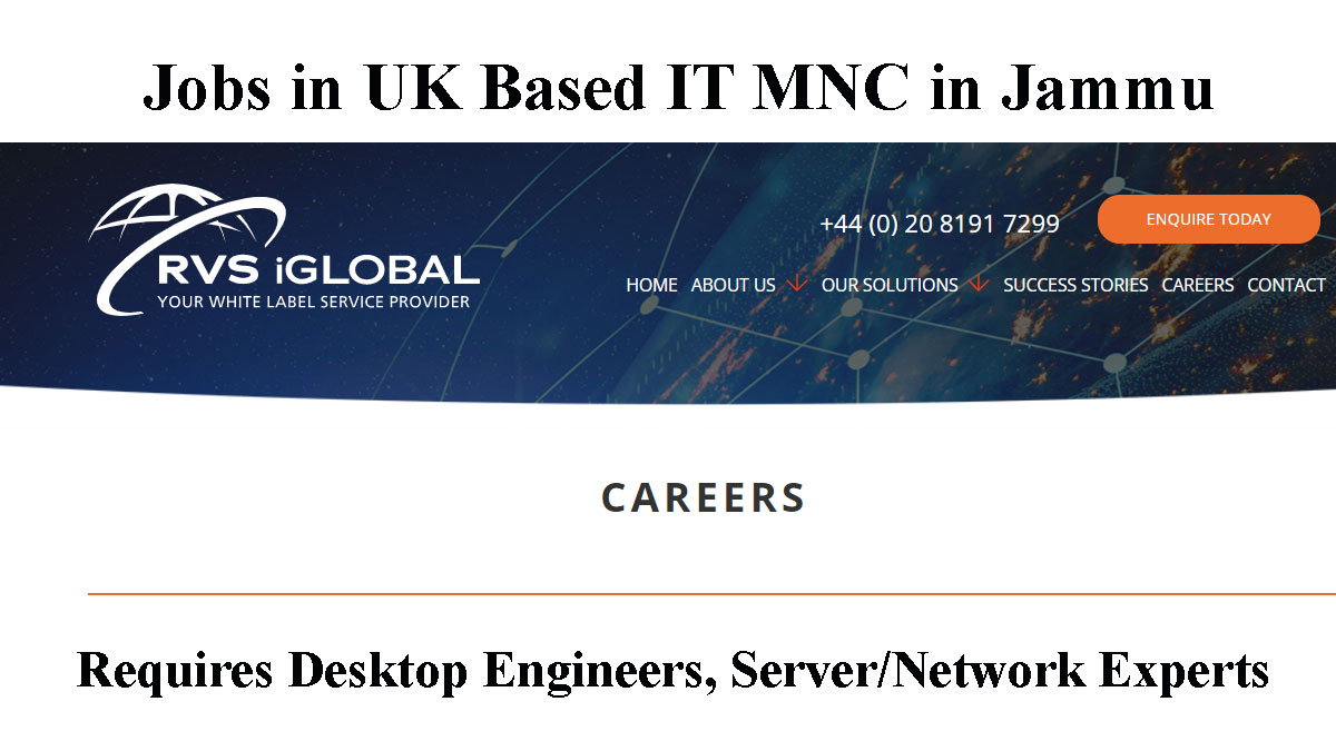 Jobs in UK Based IT MNC in Jammu