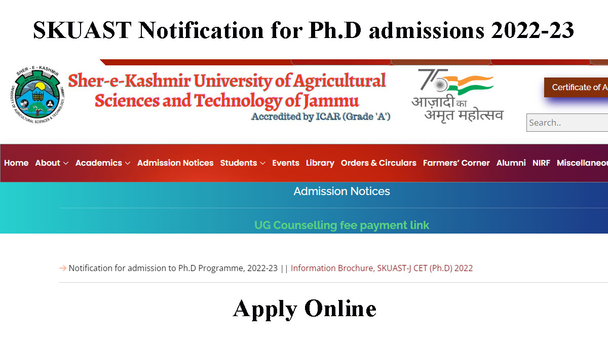 SKUAST Notification for Ph.D admissions
