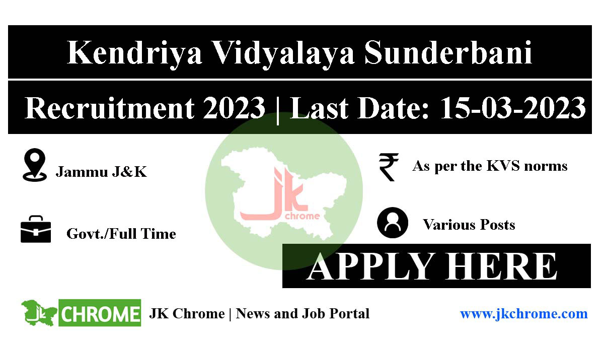 KV Sunderbani Jobs Recruitment 2023 for Part-Time Teachers