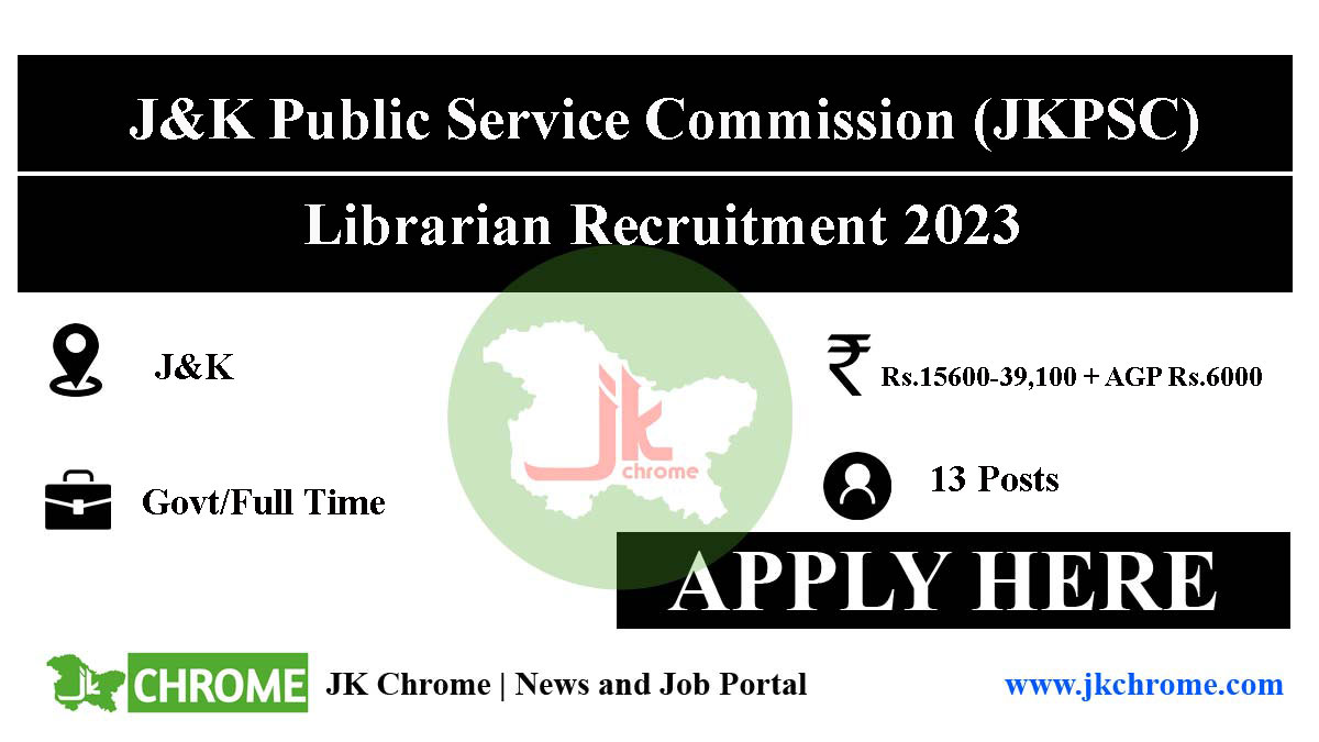 JKPSC Librarian Recruitment 2023 in Government Degree Colleges
