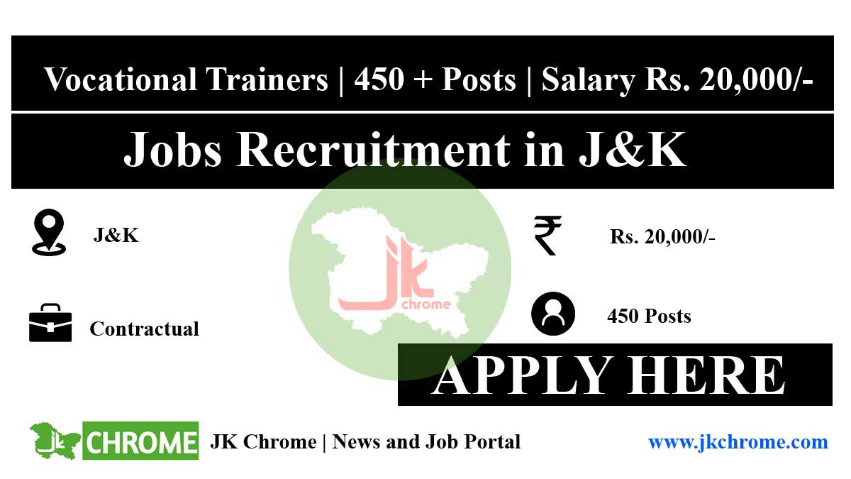 450 + Post | Apply Now for Vocational Trainers Jobs in Jammu and Kashmir