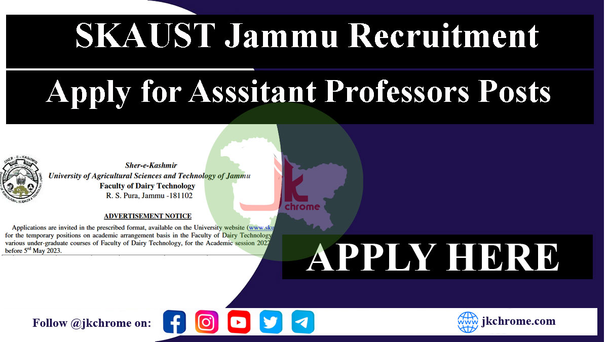 Skuast jammu recruitment 2023 for assistant professor vacancies 2023