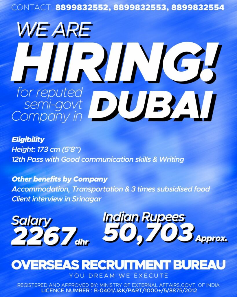 12th pass jobs in dubai | salary 50000 2023