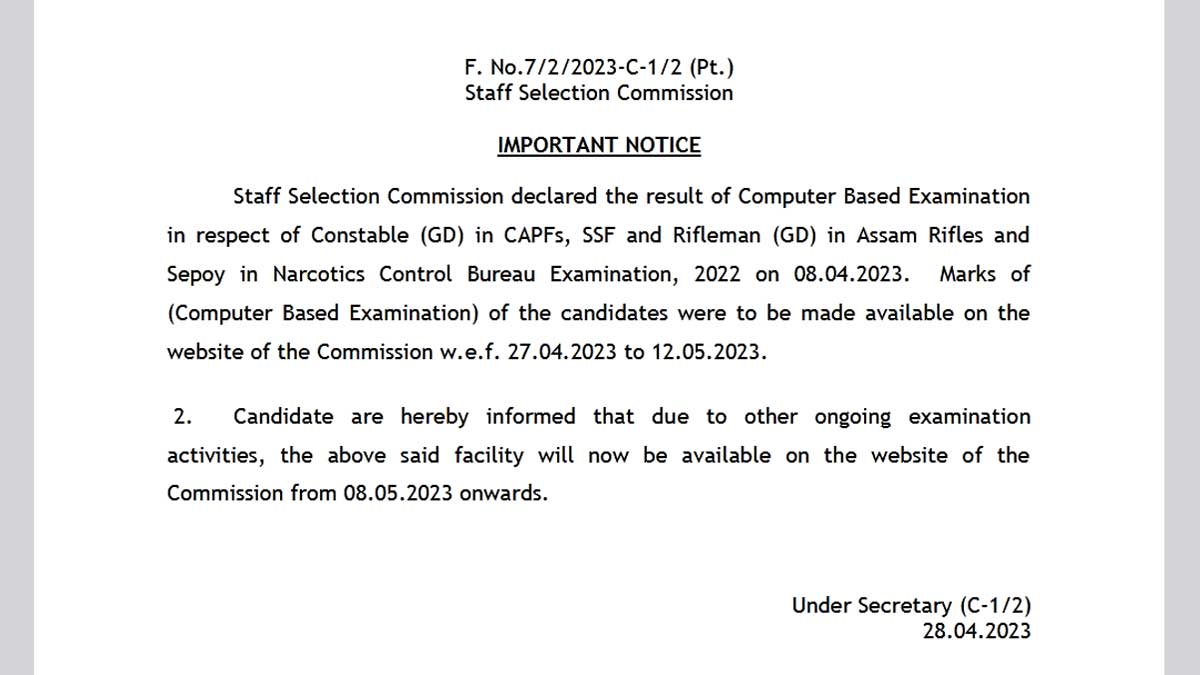 Ssc gd constable 2023 scorecard release date extended to may 8 2023