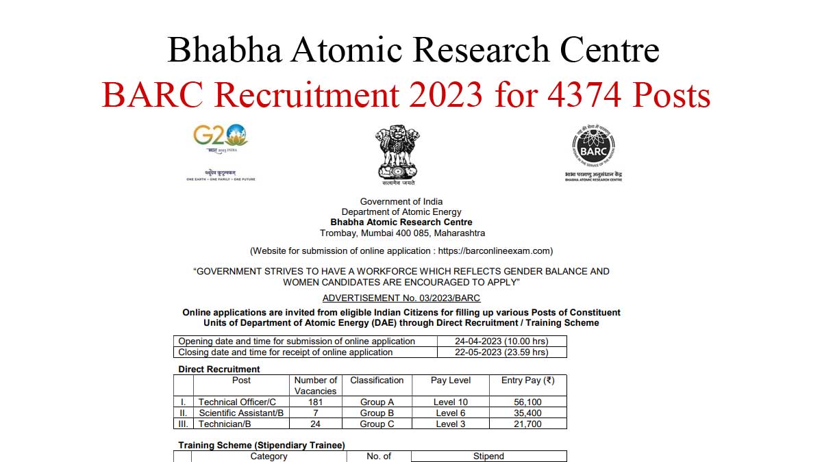 BARC Recruitment 2023 for 4374 Posts