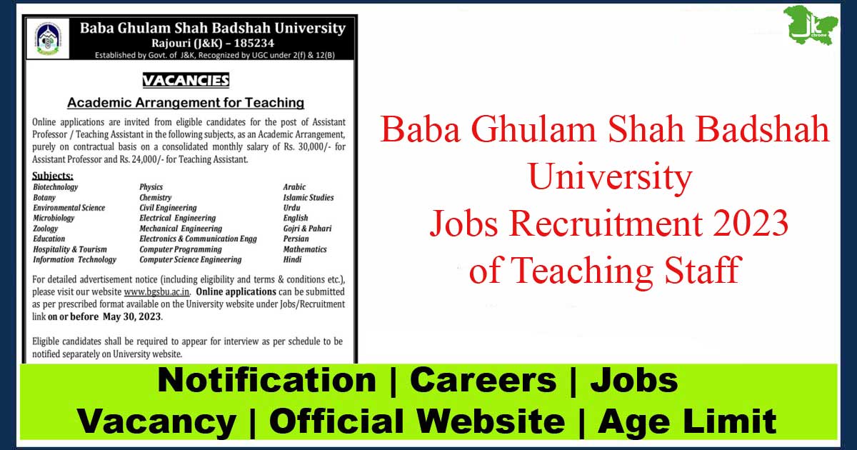 Baba ghulam shah badshah university jobs recruitment 2023 of teaching staff 2023