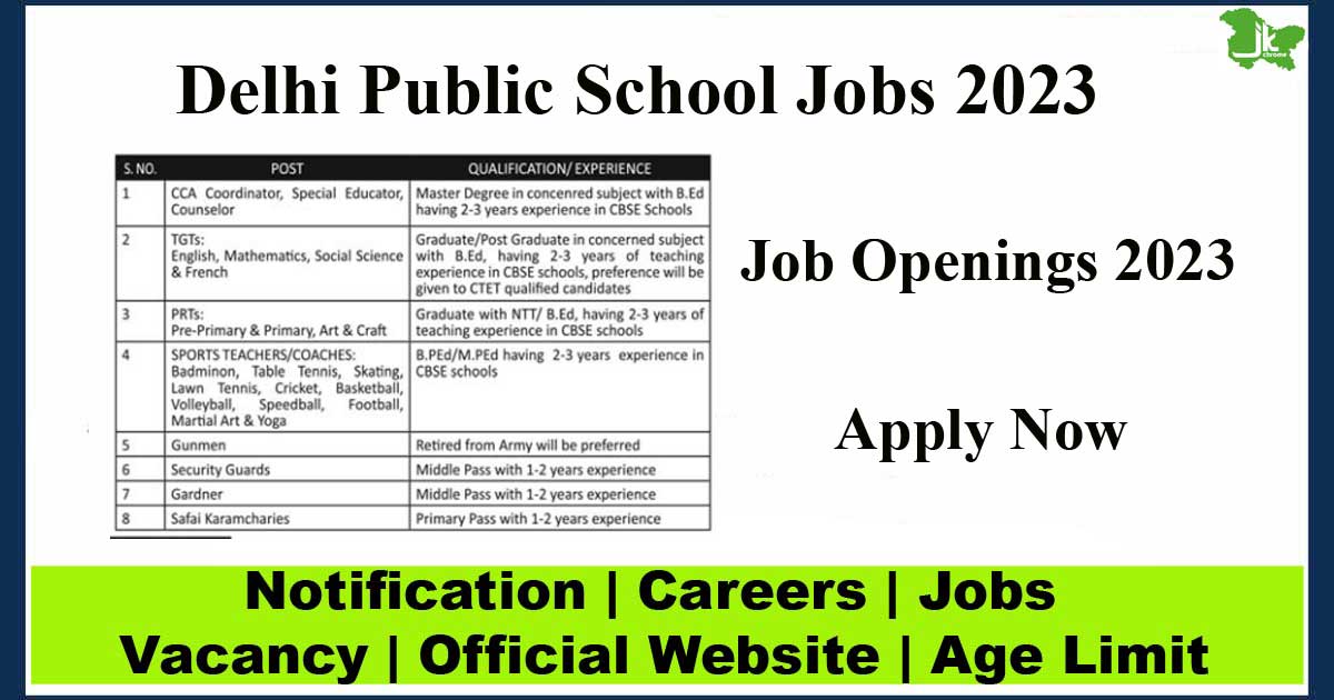 Delhi public school jobs 2023 | various vacancies 2023