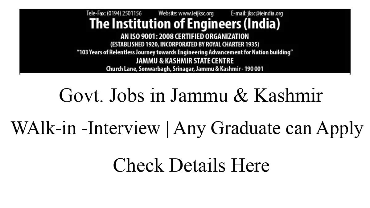 Iei jammu and kashmir state centre recruitment 2023 | eligibility any graduate 2023