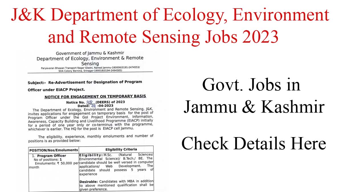 Jk department of ecology environment and remote sensing jobs 2023 2023