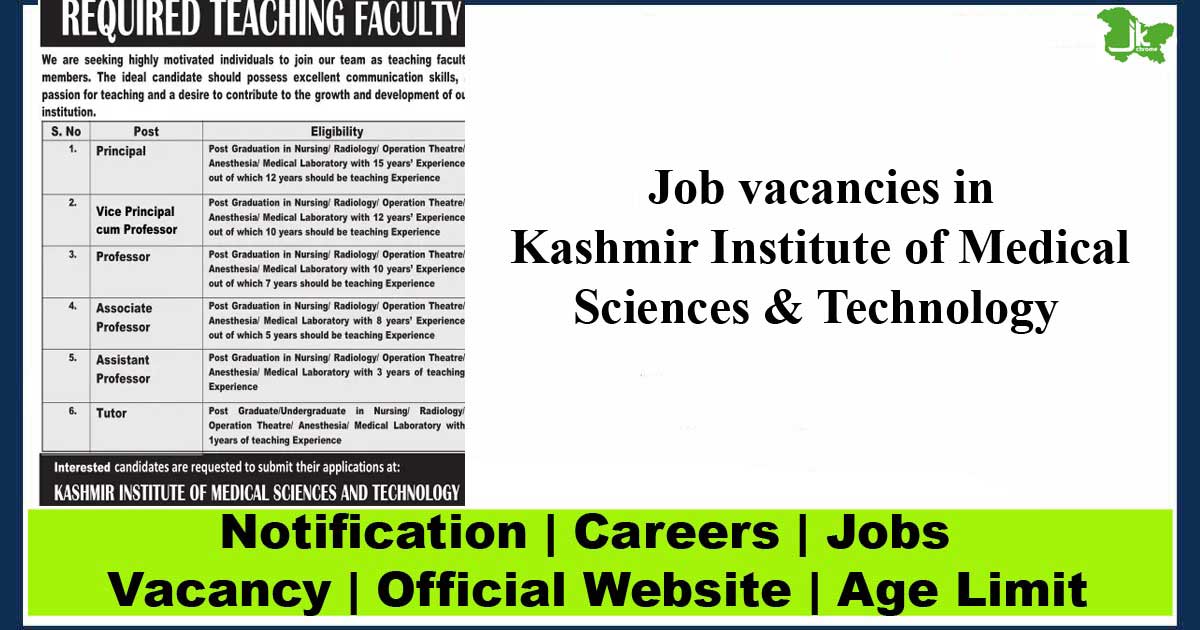 Jobs in kashmir institute of medical sciences technology 2023