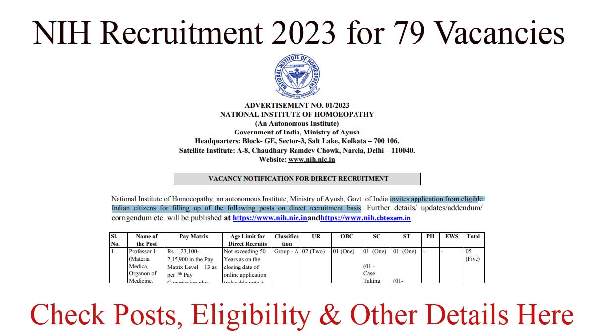 NIH Recruitment 2023 for 79 Vacancies