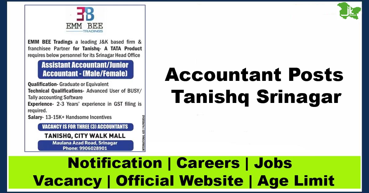 Accountant posts at tanishq srinagar 2023