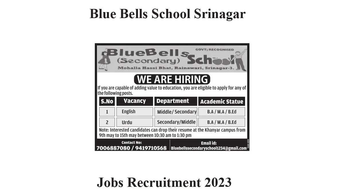 Blue bells school srinagar recruitment 2023 2023