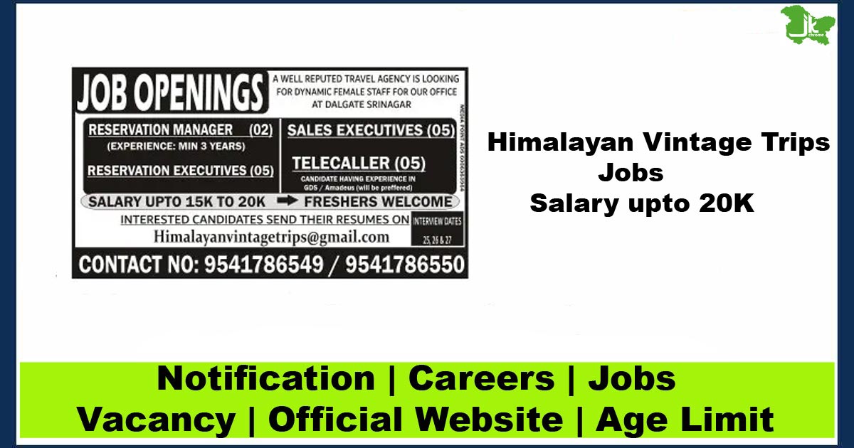 Himalayan Vintage Trips Jobs | Salary upto 20K