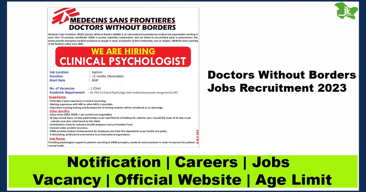 Medicins Sans Frontiers | Doctors Without Borders Jobs Recruitment 2023 | Salary Rs. 54,900/-