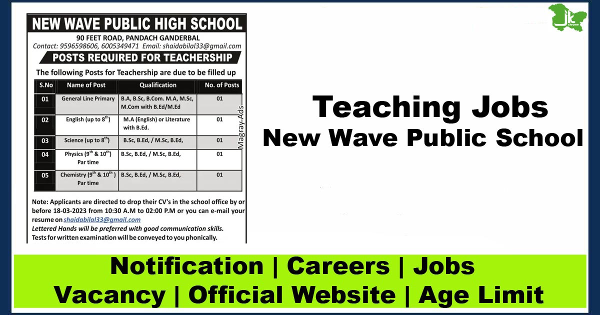Teaching jobs at new wave public school 2023