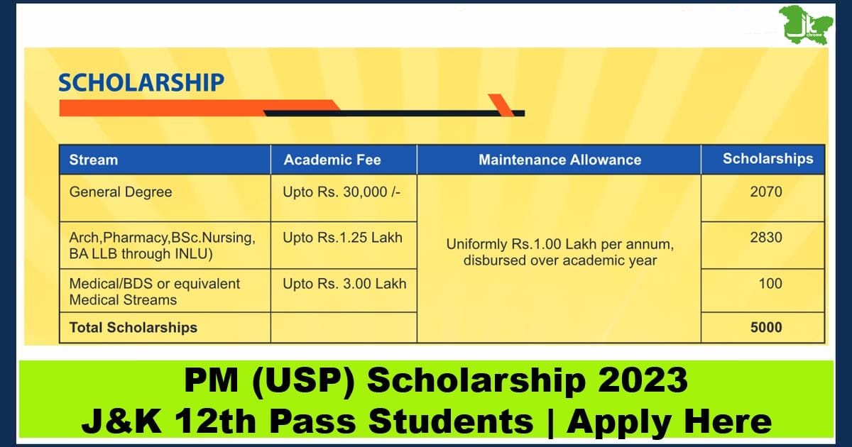 PM (USP) Scholarship 2023 for J&K 12th Pass Students | Apply Here