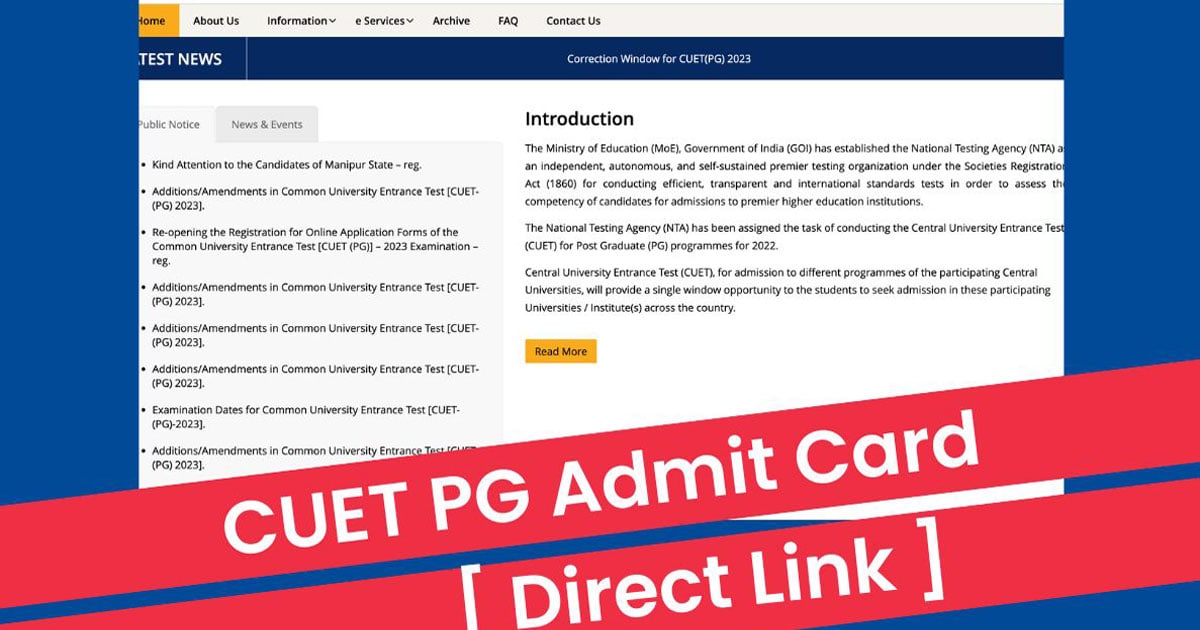 CUET PG Admit Card 2023 released at cuet.nta.nic.in, download link here