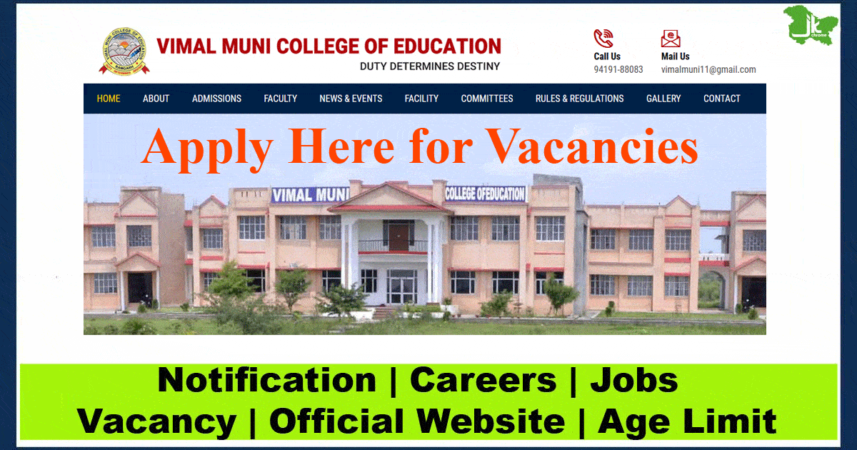 Vimal Muni College of Education Vijaypur Jobs 2023