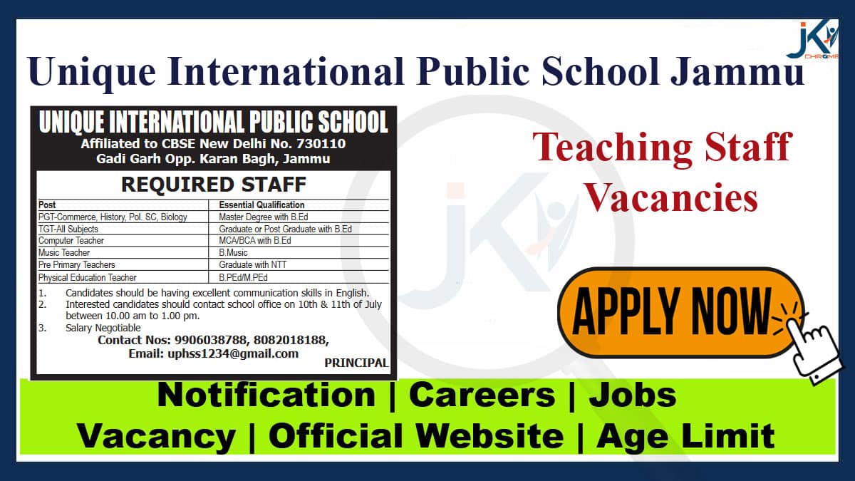 Unique International Public School Jammu Jobs 2023