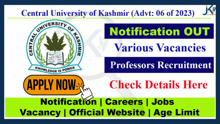 Central University Kashmir Professors Recruitment 2023, Details here