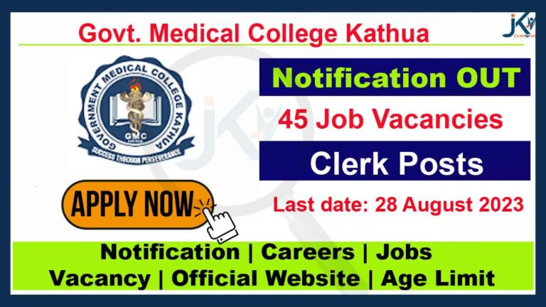 Clerk Cum Computer Operator Posts in GMC Kathua, 45 Vacancies