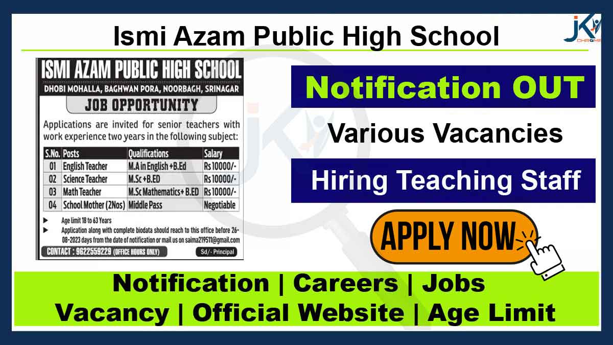 Ismi Azam Public School Teachers Job Vacancy 2023
