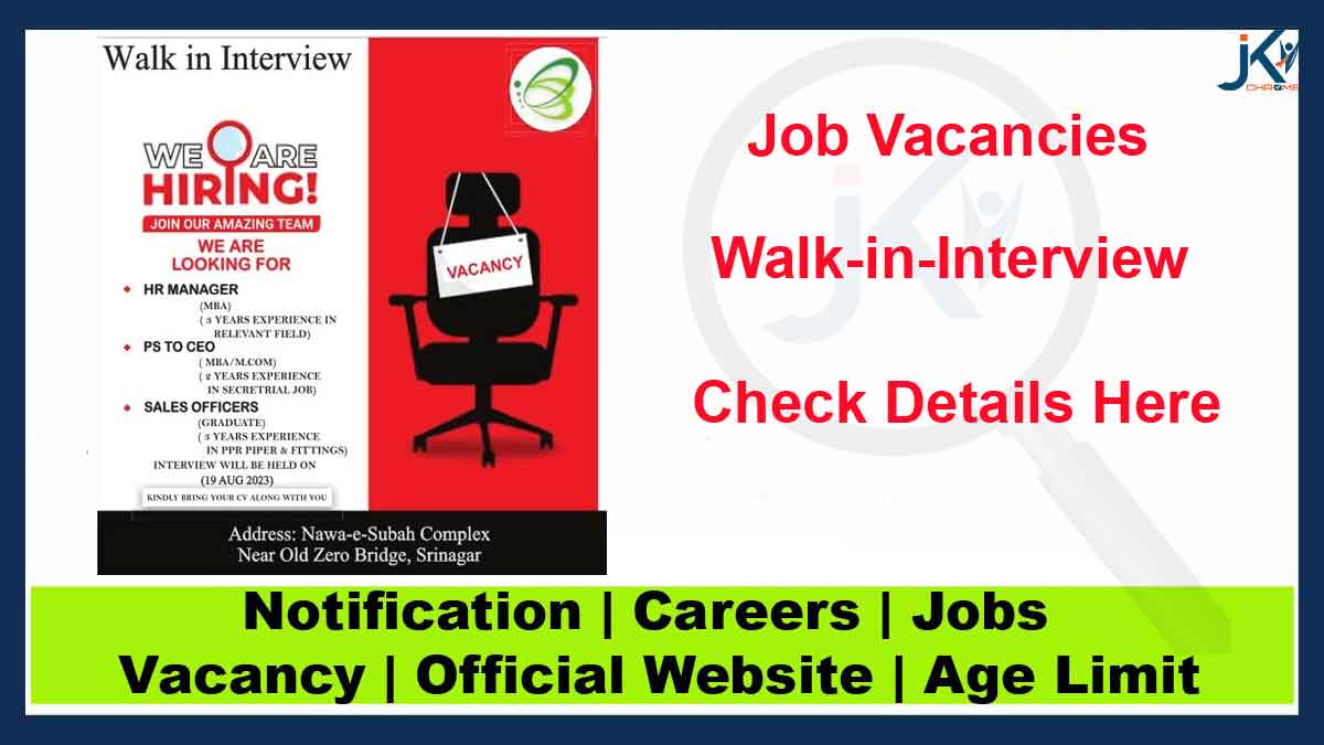 Jobs in Srinagar, Walk-in-Interview on Aug 19