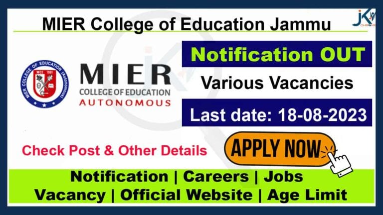 MIER College of Education Jammu Jobs 2023