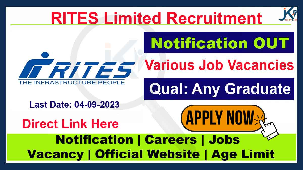 RITES Ltd Junior Assistant Recruitment 2023, Any Graduate can apply