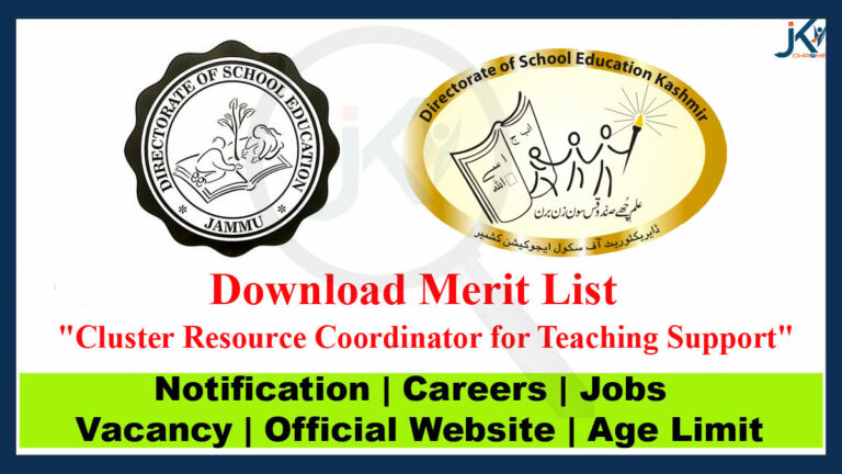 Directorate of School Education J&K Merit List for CRC Teacher posts