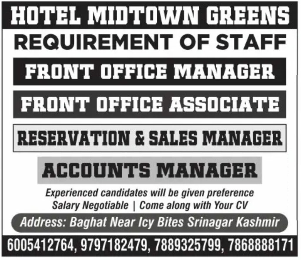 Hotel Mid Town Greens Staff Vacancy