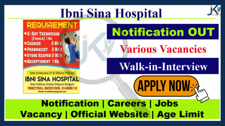 Ibni Sina Hospital Vacancy 2023, Interview on Sep 27