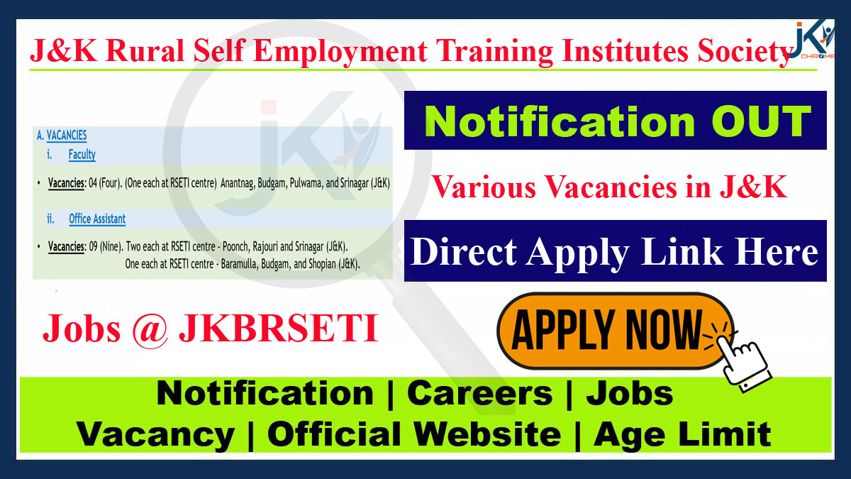 J&K Rural Self Employment Training Institutes Society Job Vacancy Recruitment