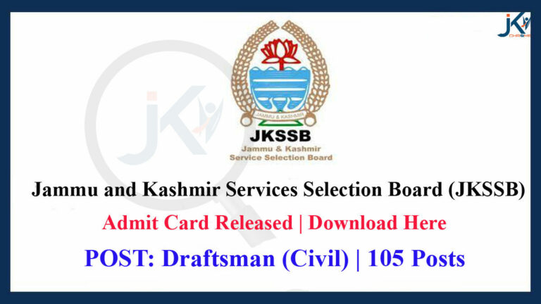 JKSSB Draftsman (Civil) Admit Card 2023, Download Link Active Tomorrow