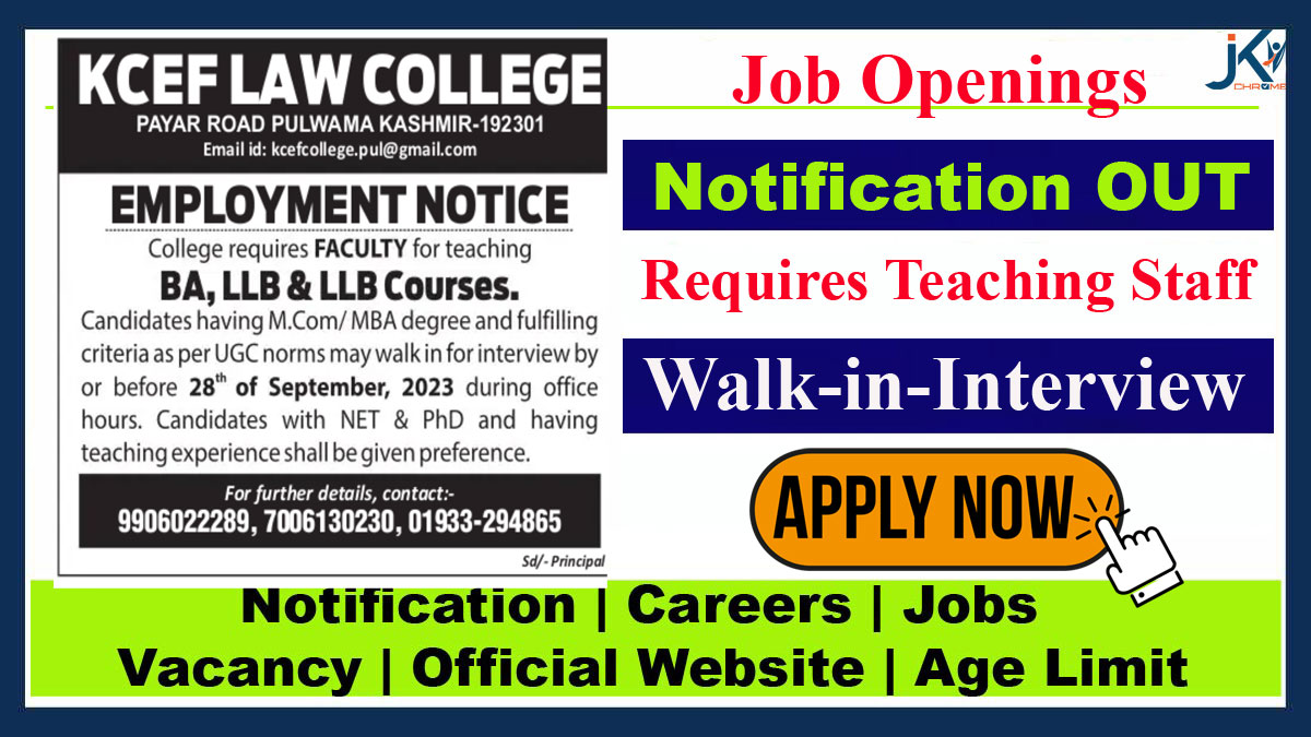 KCEF Law College Faculty Vacancy, Walk-in-interview