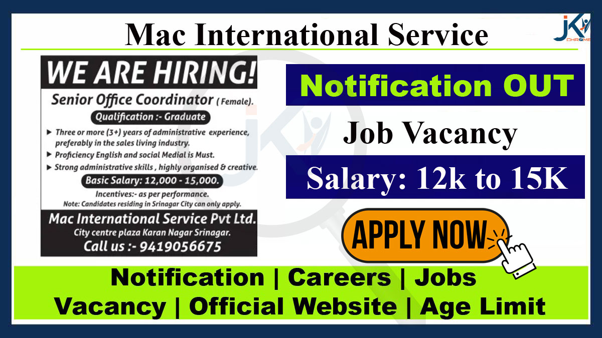Office Coordinator Job Vacancy in Srinagar, Salary: 15,000