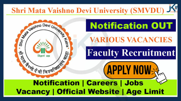 Shri Mata Vaishno Devi University Faculty Recruitment 2023