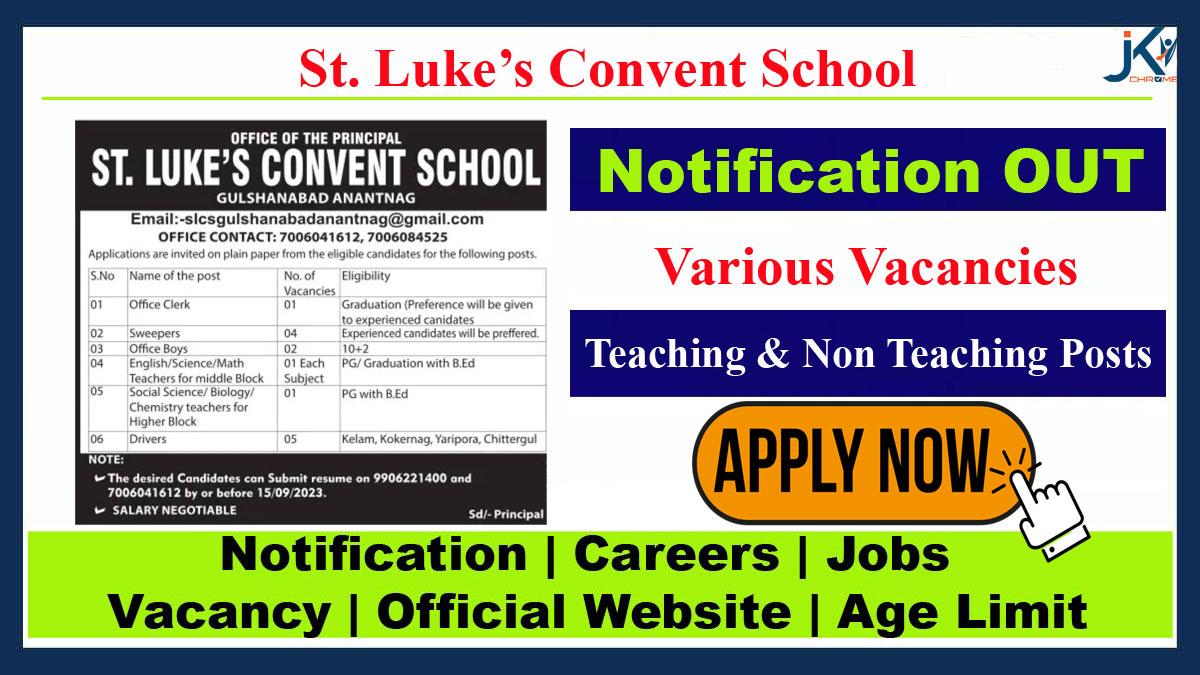 Job Vacancies in St. Luke's Convent School Anantnag