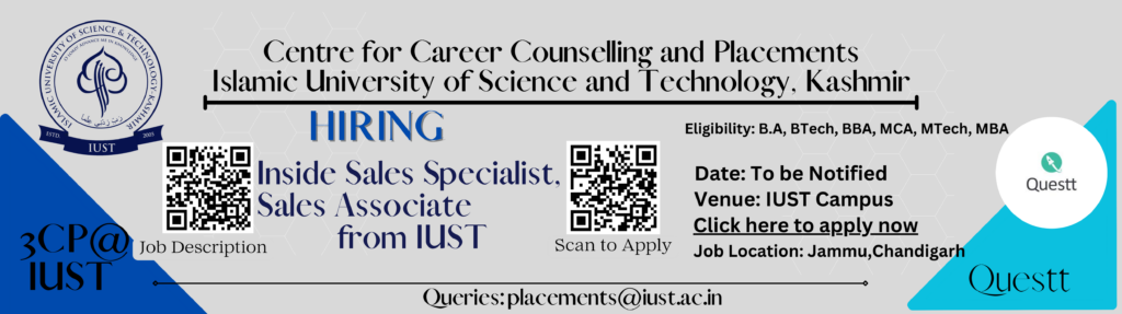 Questt is hiring from IUST, Click here to apply now