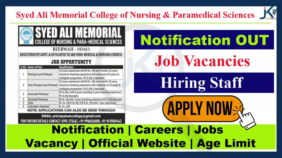 SAM College of Nursing & Paramedical Sciences Beerwah Job Vacancy