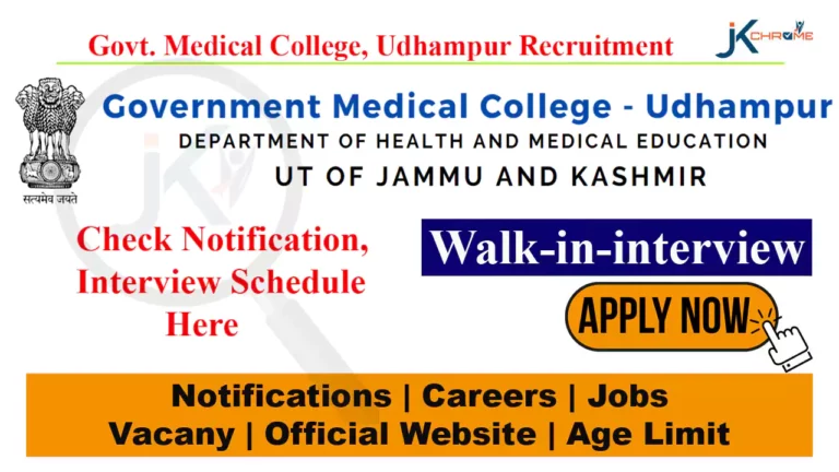 GMC Udhampur JR Vacancy Recruitment 2023, Walk-in-interview