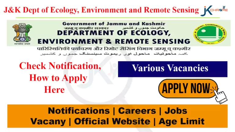 J&K Dept of Ecology, Environment and Remote Sensing, JKDEARS Recruitment 2023