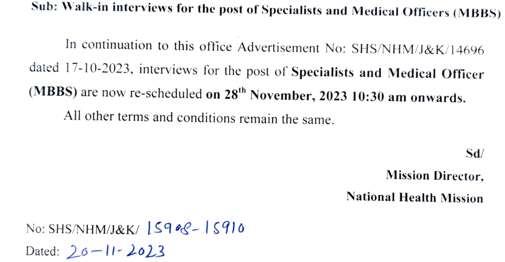National Health Mission, J&K Interview Notice
