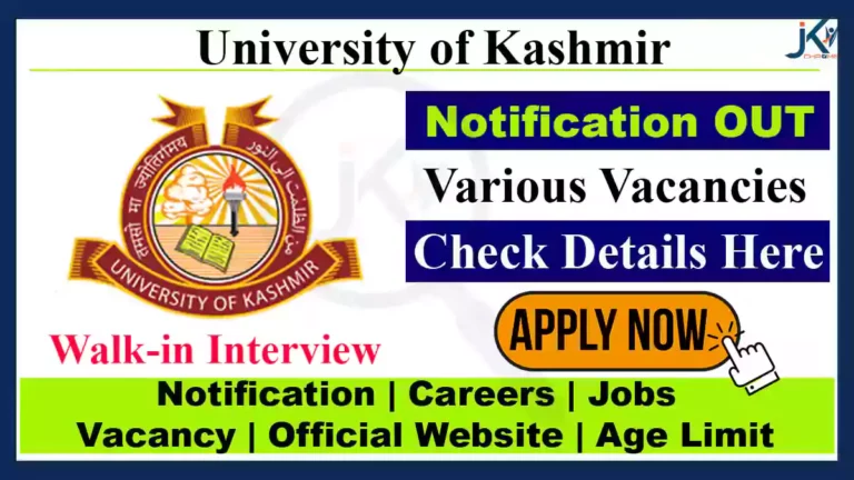 Kashmir University Research Associate Vacancy, Walk-in-interview