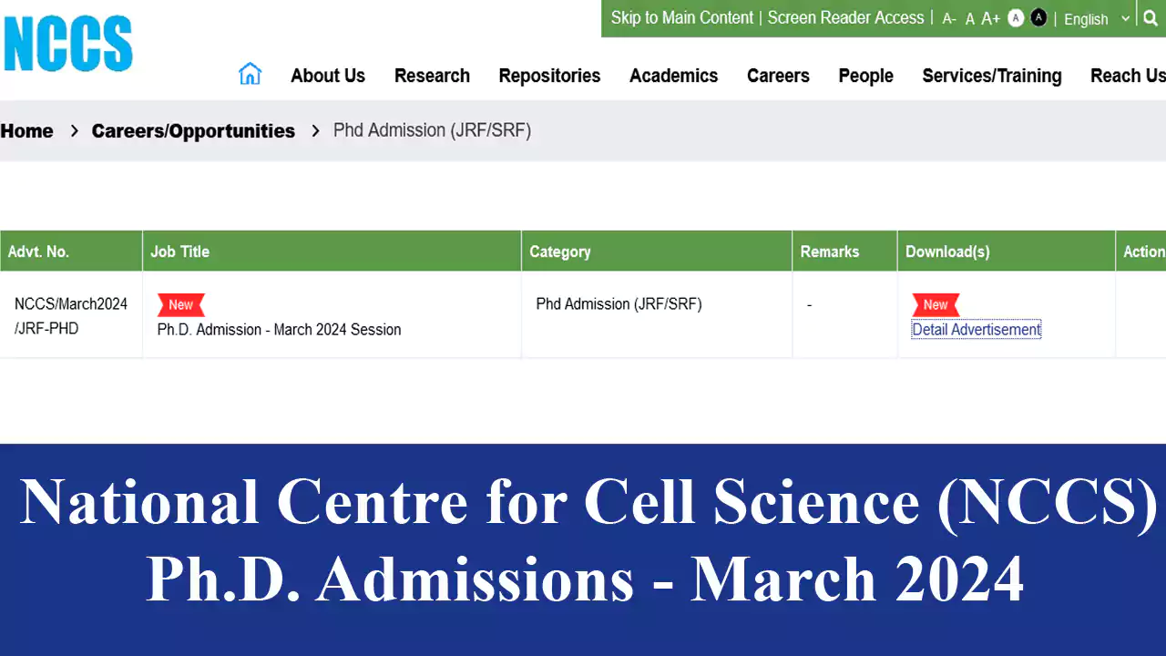 NCCS invites applications for Ph.D. Admissions March 2024