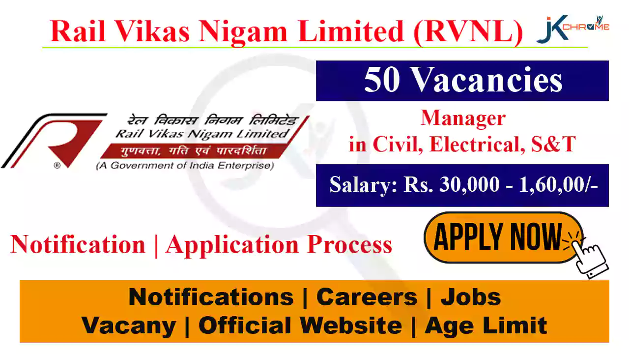 Rail Vikas Nigam Limited RVNL Recruitment 2023, Salary 1.6 Lakhs per month, 50 posts of Manager in Civil, Electrical, S&T Dept